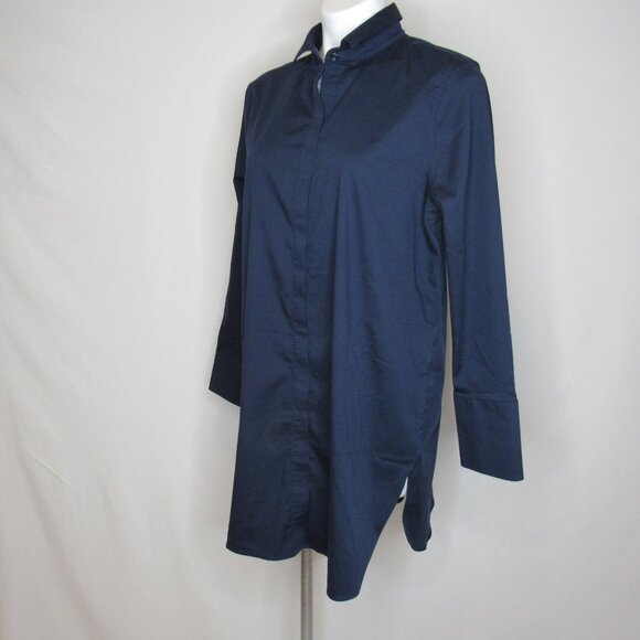 Chico's Blue No Iron Chic Stretch Hidden Button Shirt Dress Women's 2 = 12 L - Picture 2 of 9